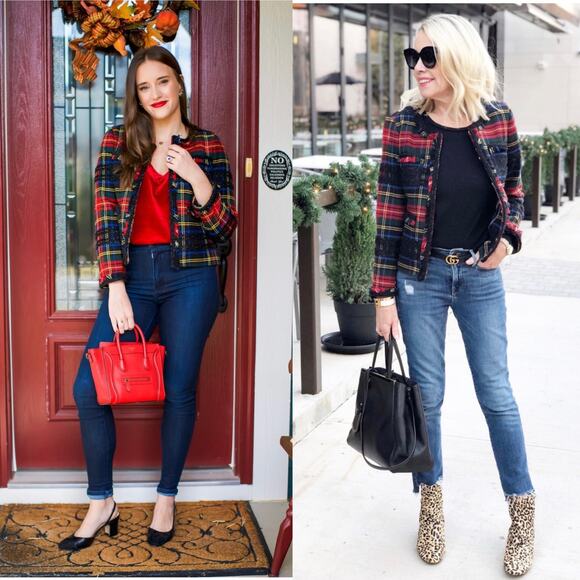 J. Crew Stewart Plaid Tartan Lady Jacket Red Blazer Preppy Work Classic Size  2 - Picture 1 of 15